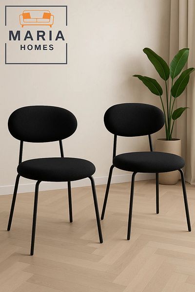MARIA HOMES Contemporary Black Fabric Accent Chair with Round Seat – Modern Minimalist Design