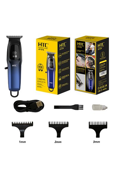 HTC Hair Clipper, Beard Trimmer with with LED Display and 3 Combs, AT578