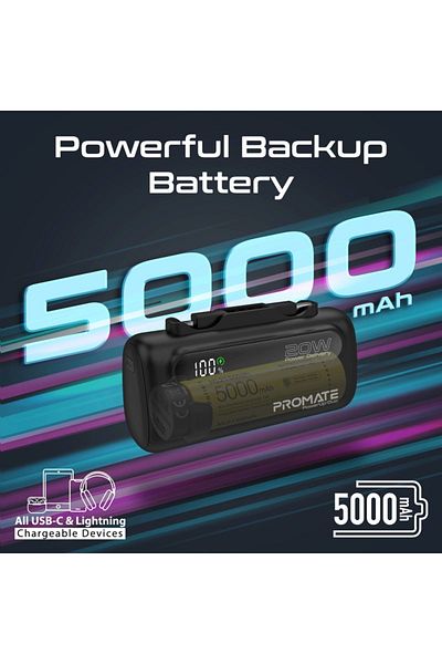 Promate Mini PowerUp-Duo Power Bank 5000mAh with Super Fast Charging - Black