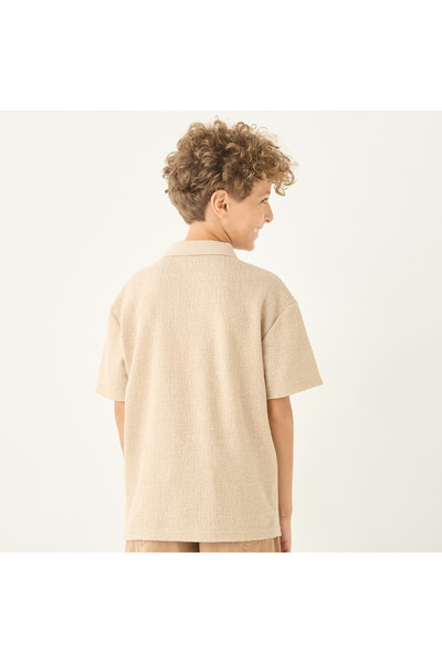 ELIGO Textured Polo T-Shirt With Half Zip And Short Sleeves