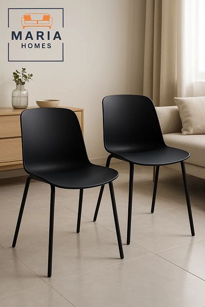 MARIA HOMES Modern Black Dining Chair with Ergonomic Plastic Seat and Metal Legs – Minimalist Home Furniture