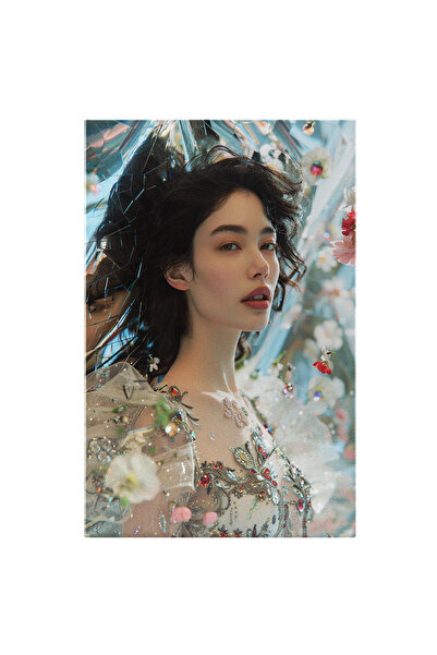 StoryGift Romania Tablou Canvas: Portret Model În Rochie Albă Și Detalii Flor...