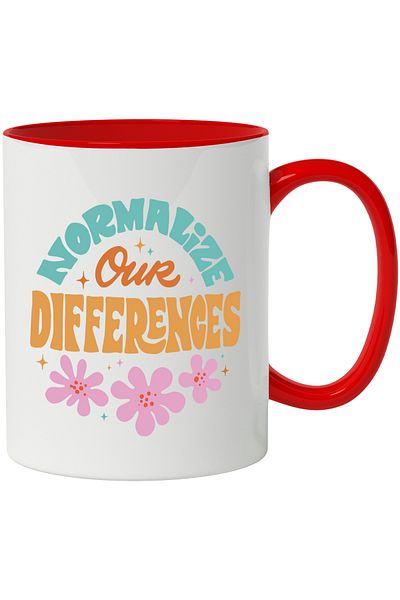 StoryGift Romania Mug With Message In English Normalize Our Differences, Flowers, Multicolor 330 ml, Ce, Cu,STG