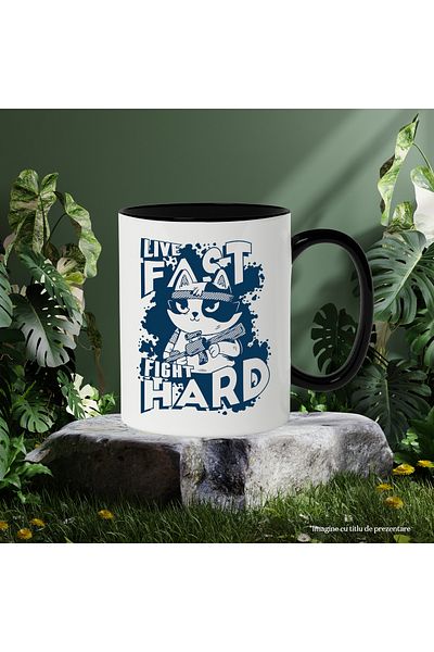 StoryGift Romania Cana Cu Live Fast Fight Hard, Cat, Rifle, Animal, Fighter, Multicolor 330 m, Cu, STG