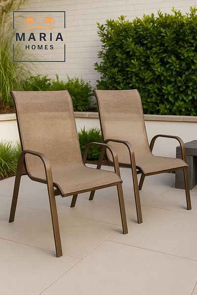 MARIA HOMES Mesh Outdoor Armchair with Brown Frame – Breathable Patio Chair for Garden, Balcony, or Café