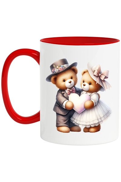 StoryGift Romania Mug with a teddy bear and a bear, illustration, friendship, relationship, love, hats, c, With ,STG