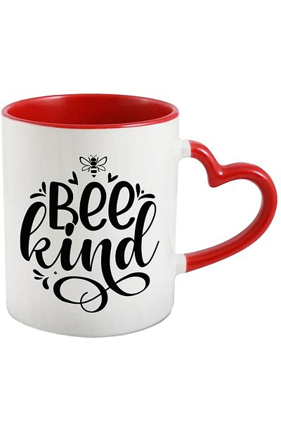 StoryGift Romania Mug with hearts and bees and the text "Bee kind" - be kind, help the world with Handle, With, STG