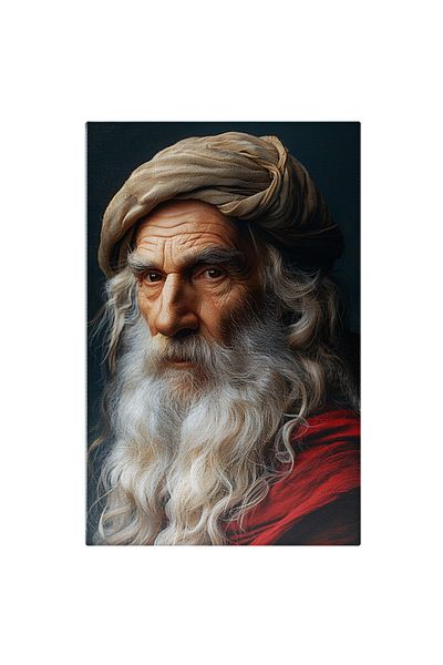 StoryGift Romania Tablou Canvas Barbat Cu Barba Alba Si Lunga Cu Sprancene Stufoase Si Ochii Caprui Cu Un Turban