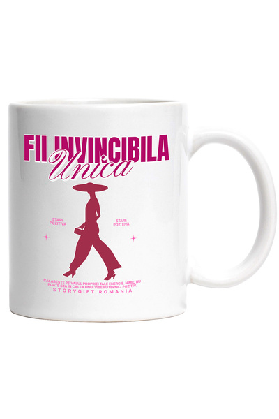 StoryGift Romania Cana Mesaj Motivational Femeie Cu palarie Text Fii Invincib...