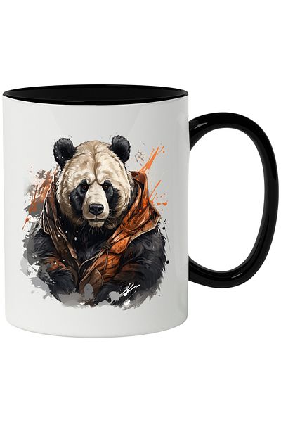 StoryGift Romania Panda Bear Mug, Vest, Fantasy, Clothes, Animal, Illustration, Multicolor 330 ml,, With ,STG