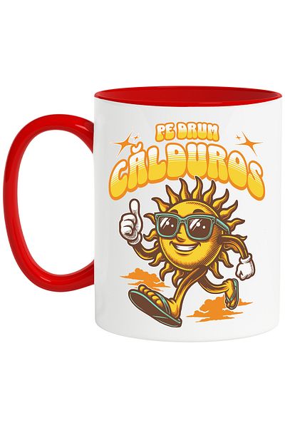 StoryGift Romania Mug Sun with glasses and happy On the road, warm., 330ml, Ceramic with Ro Handle, With, STG