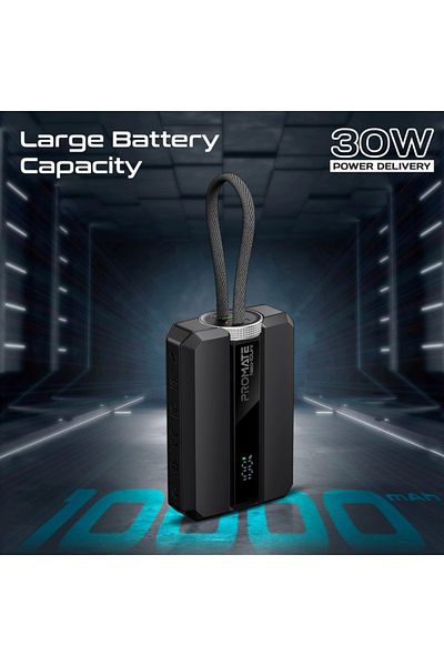 Promate Ultra-Compact Power Bank 30W PD with USB-C / Lightning Ports- 10000mAh - Black - Neo-10Uni