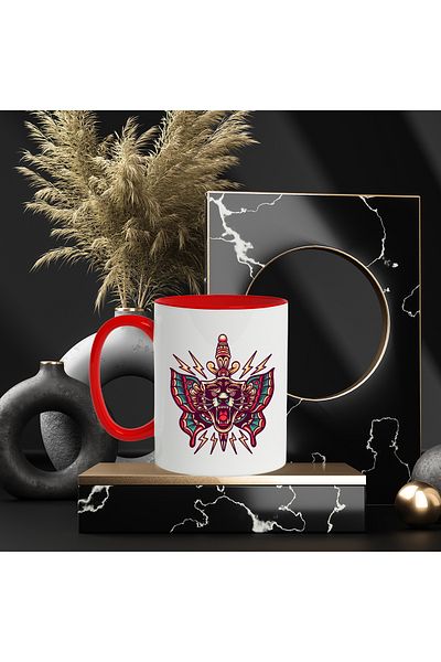 StoryGift Romania Mug With Panther, Lightning, Dagger, Wings, Butterfly, Abstract, Multicolor 330 ml, Ce, Cu,STG