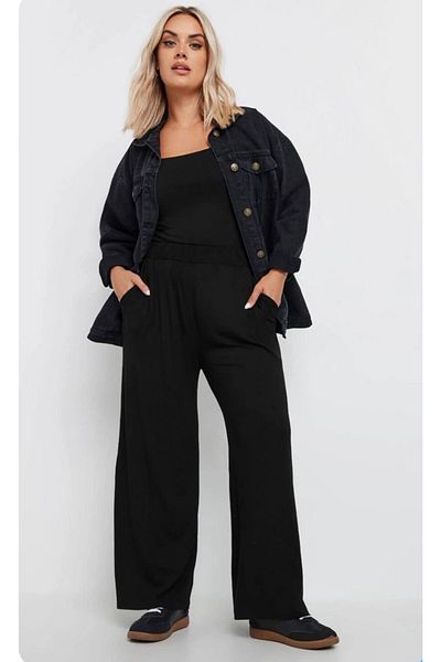 Sevda Kılınç Large Size Loose Wide Leg Combed Cotton Trousers