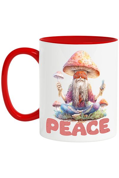 StoryGift Romania Mug with a man meditating with the message "Peace", hippie style, culture, illustrations, With ,STG