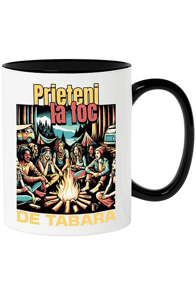 StoryGift Romania Friends at the campfire mug, forest camping, love, 330ml, Ceramic with Handle, With, STG