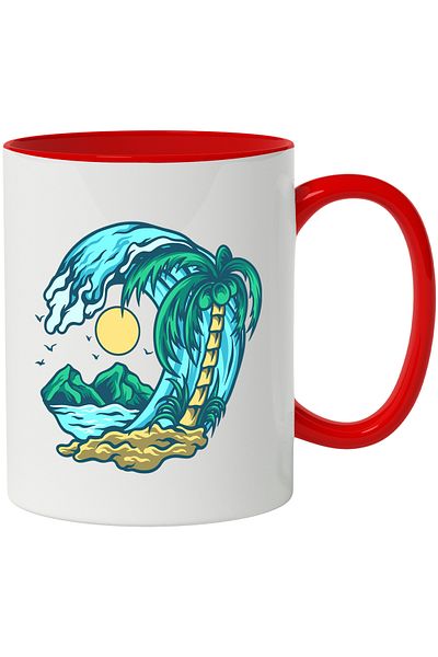 StoryGift Romania Beach Mug: Ocean, Waves, Mountain, Sun, Palm Trees, Multicolor 330 ml, Ceramic, With ,STG