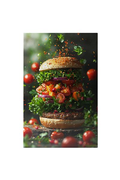 StoryGift Romania Tablou Canvas Marele Burger Foarte Delicios Cu Rosii Ceapa Salata Si Carne Puse Intre Chiflele
