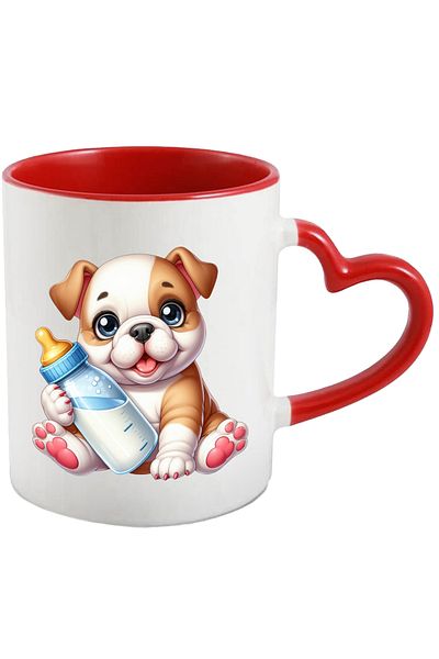 StoryGift Romania Mug with a cheerful puppy holding a bottle of milk | illustration | childhood, With,STG