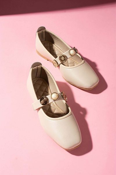 AYAKCİTY Pearl and Seal Accessory Banded Casual Ballerinas