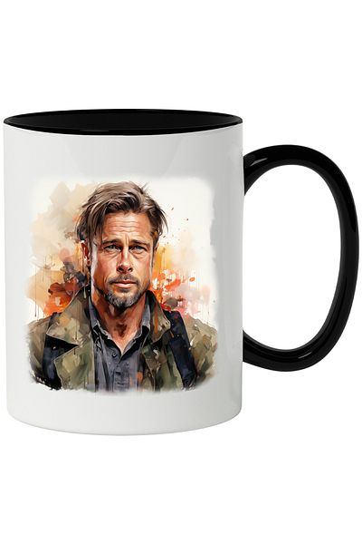 StoryGift Romania Mug With Brad Pitt, Actor, Celebrity, Movies, Multicolor 330 ml, Ceramic with Man, With ,STG