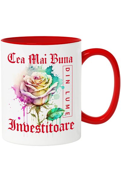 StoryGift Romania Mug With Text The Best Investor, In The World, Flower, Colorful Rose, W, With, STG