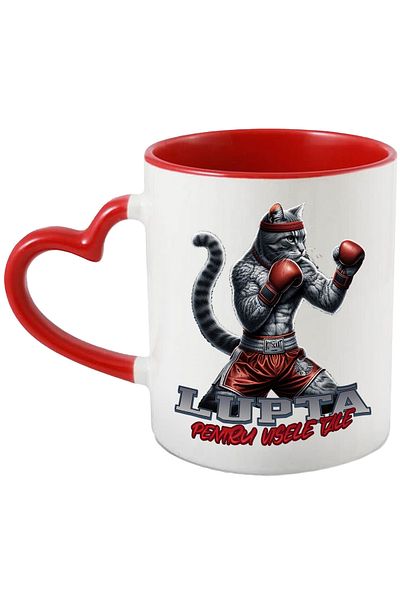 StoryGift Romania Boxing Cat Mug motivational message fight for dreams, 330ml, Ceramic with Handle in, With, STG