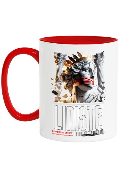 StoryGift Romania Mug silence statue with bandana on mouth ancient Greece, 330ml, Ceramic with R Handle, Cu, STG