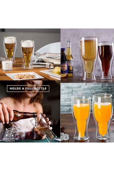 PUFO pahar de bere cu pereți dubli din sticlă borosilicată, design unic, 400 ml