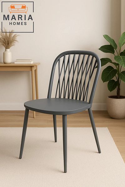 MARIA HOMES Grey Plastic Dining Chair with Spindle Back – Minimalist & Durable Design
