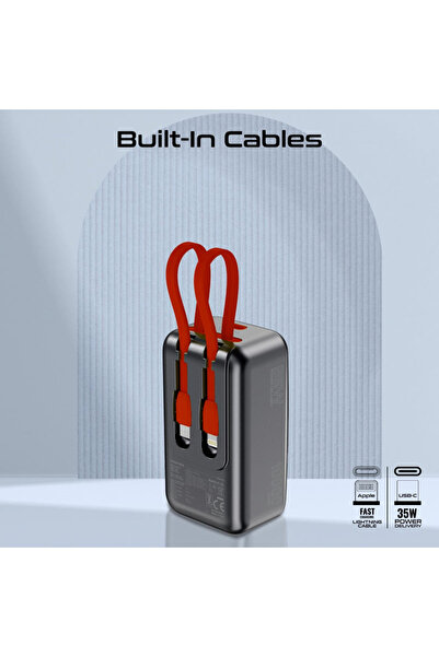 Promate باور بانك شفاف من بروميت بقوة 35 واط وسعة 10000 مللي أمبير/ساعة مع كابل USB-C وLightning - أحمر - مافريكس