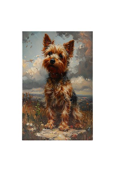 StoryGift Romania Tablou Canvas Pretty Dog Cu Zgarda Si Ochii Tristi Sta Singur Pe O Piatra In Mijlocul Unui Cam