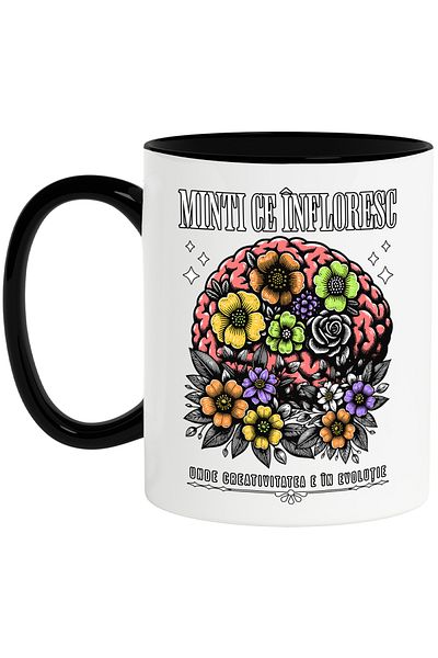 StoryGift Romania Brain mug with flowers BLOODED MINDS. Creativity in evolution, 330ml, Ceram, Cu, STG