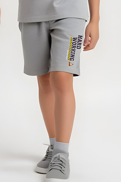FYK KİDS Children's Tshirt-Shorts Hard Working Printed Bottom Set