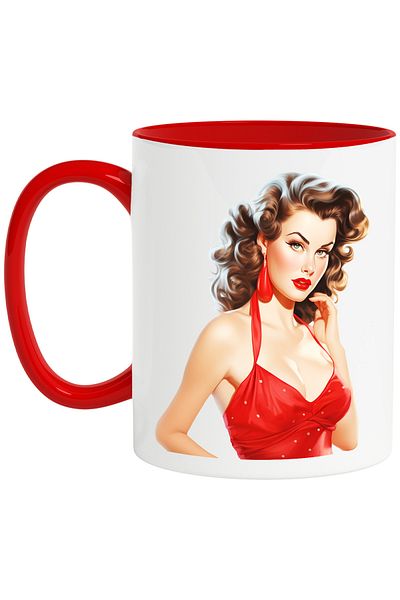 StoryGift Romania Mug with a beautiful woman with brown hair, illustration, retro style, old, fashion v, With ,STG