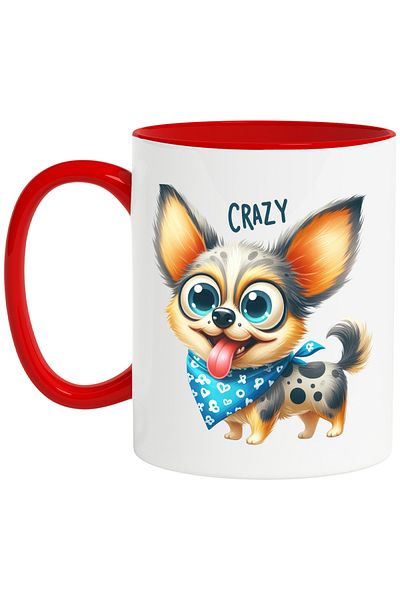 StoryGift Romania Mug with a crazy puppy, illustration, strange look, tongue out, playful, p, With ,STG