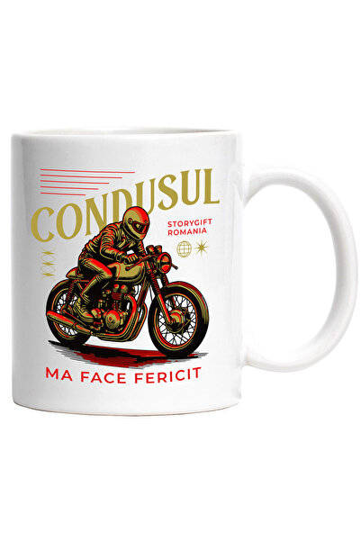 StoryGift Romania Cana condusul ma face fericit barbat pe motor, 330ml, Ceram...