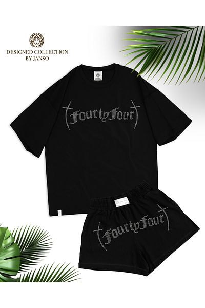 JANSO GROUP - Women Short Sleeve Tshirt - Shorts Suit Fourty Four Stone Print Oversize