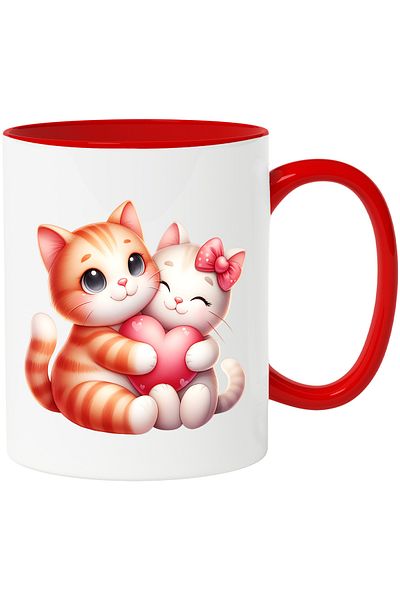 StoryGift Romania Mug with 2 kittens hugging and holding a heart | illustration | bow |, With ,STG