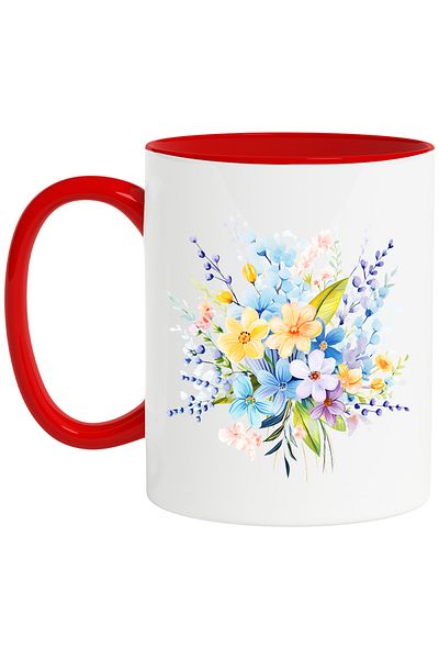 StoryGift Romania Mug with lots of poppies, illustration, yellow, blue, nature, plants, c, With, STG
