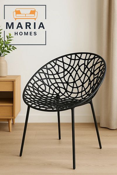 MARIA HOMES Modern Black Net Style Plastic Chair – Lightweight Outdoor & Indoor Seating