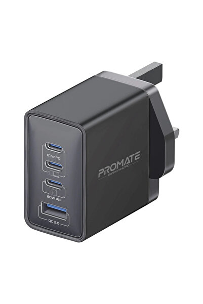 Promate شاحن حائط سريع الشحن Promate GaNPort4-67PD بأربعة منافذ (3 من النوع C...