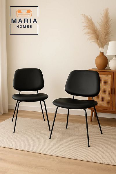 MARIA HOMES Modern Black Faux Leather Dining Chair with Metal Legs – Sleek and Durable Contemporary Seating