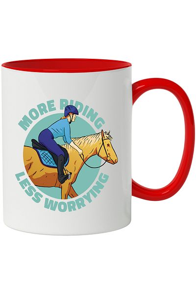 StoryGift Romania Mug With English Message More Riding Less Worrying, Horse Riding, Multicolor 330 ml, , With ,STG