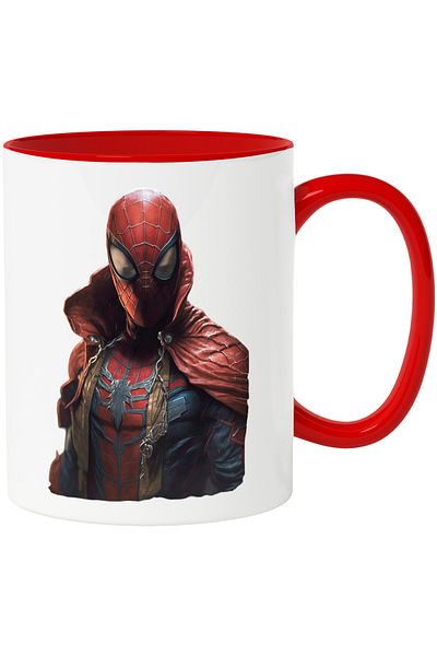 StoryGift Romania Spiderman Mug, Marvel, Superheroes, Spider, Ceramic, 330ml, with Red Handle, With Handle, STG