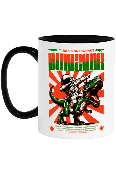 StoryGift Romania Cana Astronaut pe T-Rex Dinozaur, 330ml, Ceramica cu Maner ...