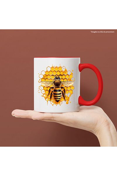 StoryGift Romania Mug with a bee, illustration, honeycomb, honey, sweet, hardworking, nature, work in ec, With ,STG