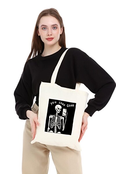 Çınar Bez Çanta You Look Good Baskılı Ham Bez Çanta