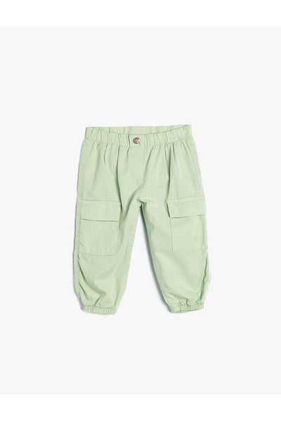 Koton Parachute Elastic Waist Pocket Cotton Green Baby Girl Trousers 5Wmg40015Ad