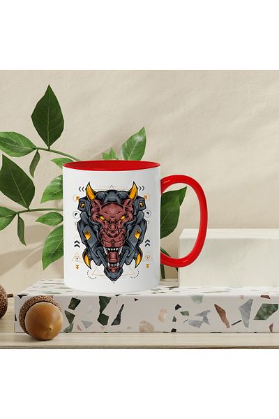 StoryGift Romania Mug With Leopard, Mecha, Robot, Cyberpunk, Geometric, Multicolor 330 ml, Ceramic, With ,STG